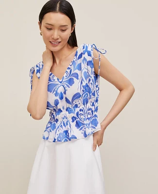 Ann Taylor Tiled Gathered Tie Top Power Blue Women's