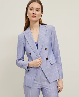 Ann Taylor The Double-Breasted Cutaway Blazer in Pinstripe Size 14 Velvet Morning Women's