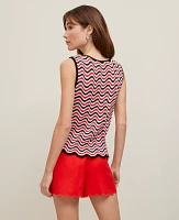 Ann Taylor Petite Striped Crochet Sweater Shell Top Red/Black Multi Women's