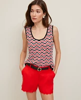 Ann Taylor Petite Striped Crochet Sweater Shell Top Red/Black Multi Women's