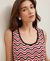 Ann Taylor Petite Striped Crochet Sweater Shell Top Red/Black Multi Women's
