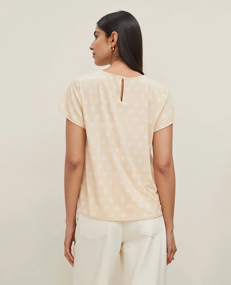 Ann Taylor Petite Petaled Mixed Media T-Shirt Sands Edge Women's