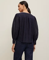 Ann Taylor Petite Embroidered V-Neck Popover Top Size 2XS Night Sky Women's
