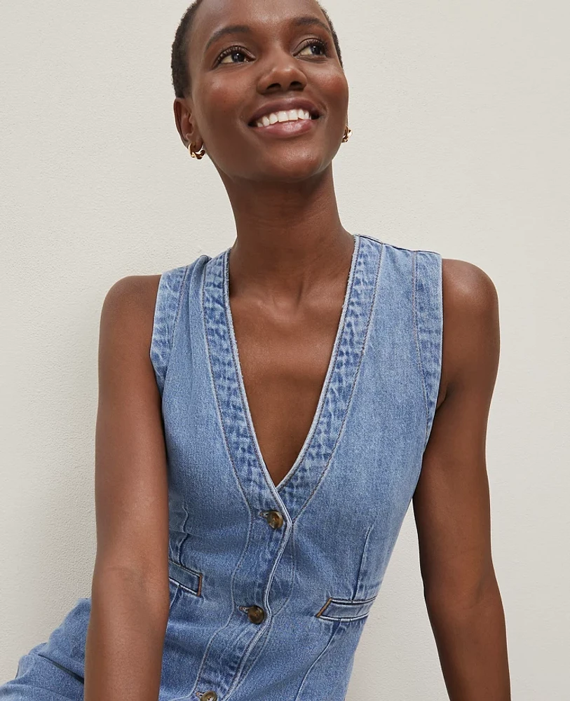 Ann Taylor Petite Denim V-Neck Shirtdress Size 00 Authentic Indigo Women's