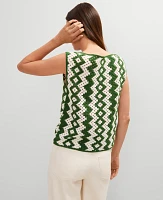 Ann Taylor Petite Geo Crochet Sweater Shell Top Green/White Combo Women's
