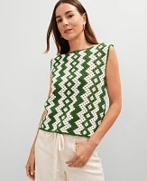 Ann Taylor Petite Geo Crochet Sweater Shell Top Green/White Combo Women's