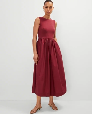 Ann Taylor Crew Neck Mixed Media Flare Dress Women's
