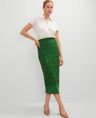 Ann Taylor Eyelet Column Midi Skirt Size 6 Leafy Green Women's