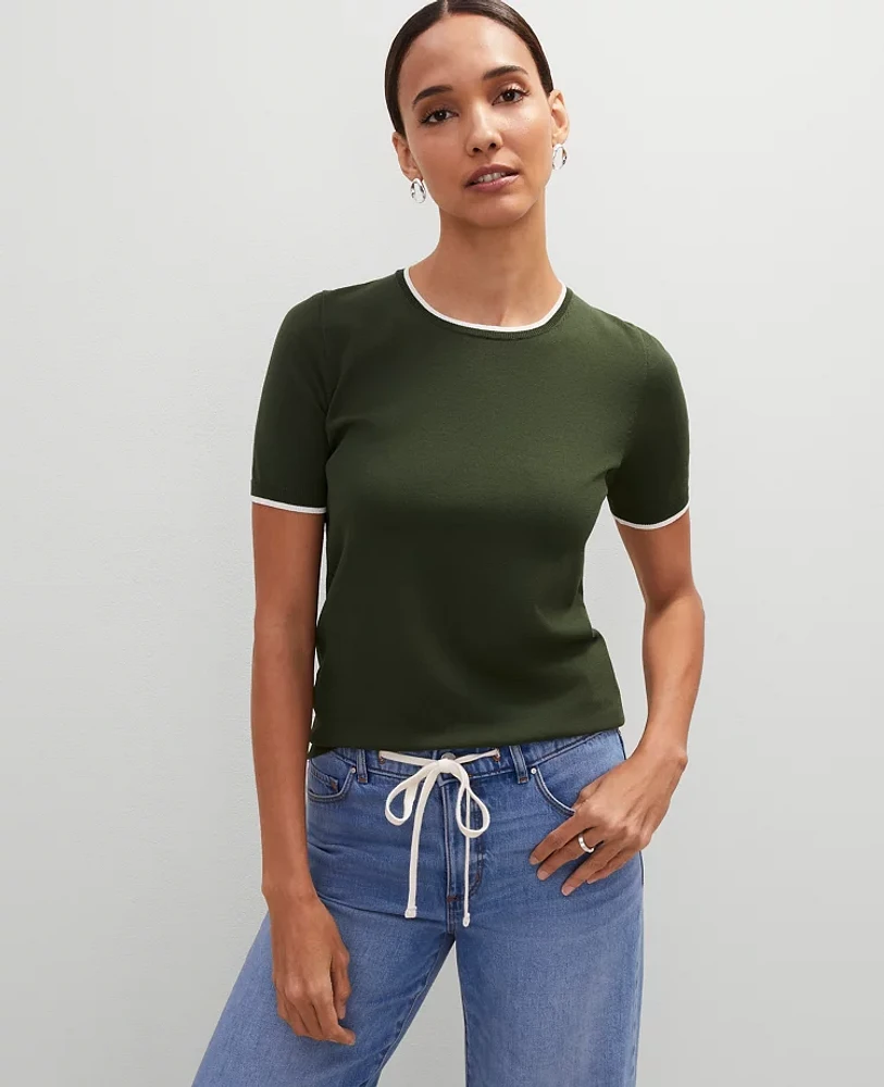 Ann Taylor Tipped Sweater T-Shirt Size Large Cypress Tree Women's