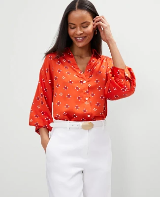 Ann Taylor Petite Geo Blouson Sleeve Shirt Red Pepper Women's
