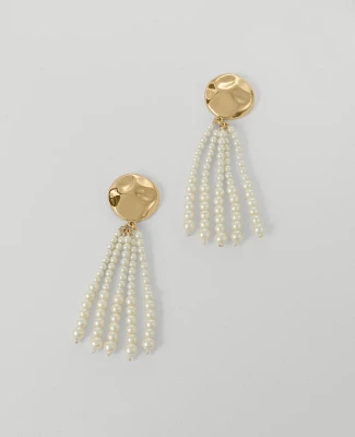 Ann Taylor Pearlized Metal Circle Tassel Earrings Ivory Women's