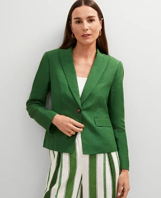 Ann Taylor The Shorter One Button Blazer in Linen Blend Size 0 Leafy Green Women's