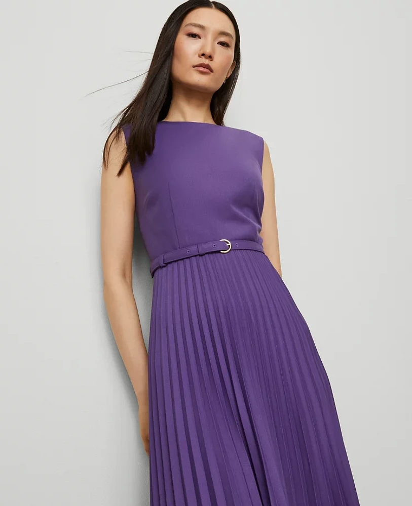 Ann Taylor Belted Pleated Midi Dress Women's
