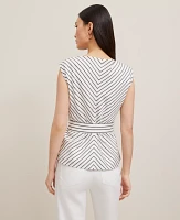 Ann Taylor Petite Belted Striped Vest Size 14 White Women's