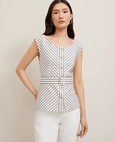 Ann Taylor Petite Belted Striped Vest Size 14 White Women's