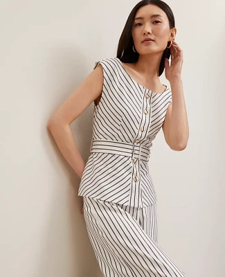 Ann Taylor Petite Belted Striped Vest Size 14 White Women's