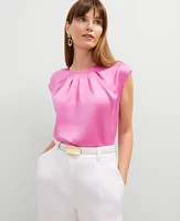 Ann Taylor Petite Pleated Crew Neck Top Women's