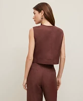 Ann Taylor Petite Linen Blend Patch Pocket Vest Size 16 Rich Walnut Women's
