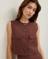 Ann Taylor Petite Linen Blend Patch Pocket Vest Size 16 Rich Walnut Women's