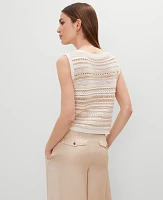 Ann Taylor Pointelle Striped Sweater Shell Top Neutral Multi Women's