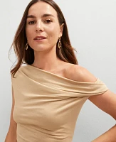 Ann Taylor Petite Metallic Asymmetric Top Neutral Women's