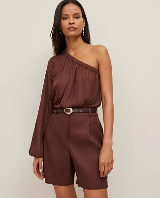 Ann Taylor Petite One-Shoulder Blouse Size Large Rich Walnut Women's