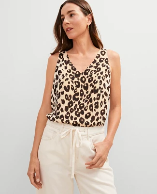 Ann Taylor Petite Animal Print Mixed Media Shell Top _Black Women's