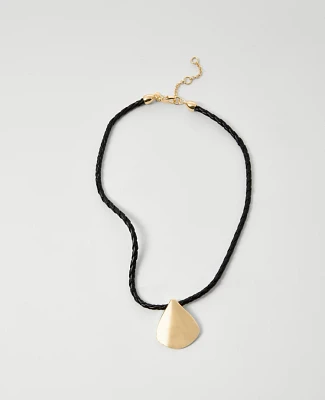 Ann Taylor Braided Rope Metal Pendant Necklace Black Women's
