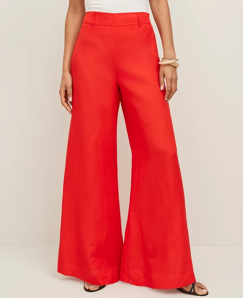 Ann Taylor The Petite Statement Palazzo Pant in Linen Blend Size 4 Fiery Red Women's