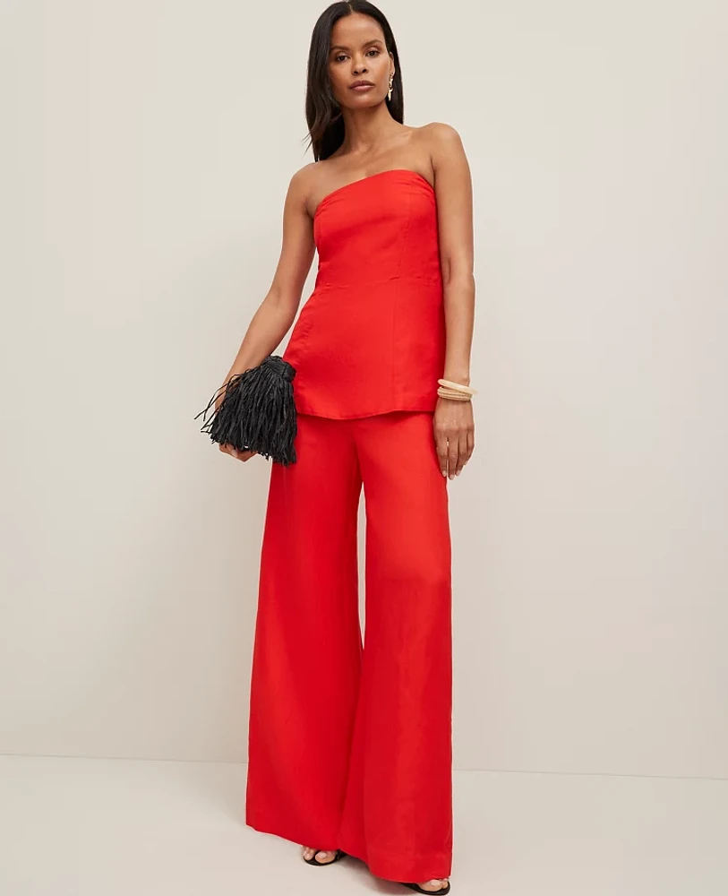 Ann Taylor The Petite Statement Palazzo Pant in Linen Blend Size 4 Fiery Red Women's