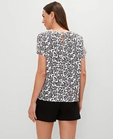 Ann Taylor Floral Mixed Media Crew Neck T-Shirt Black Women's