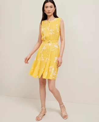 Ann Taylor Floral Belted Flare Dress Size 2 Mimosa Women's