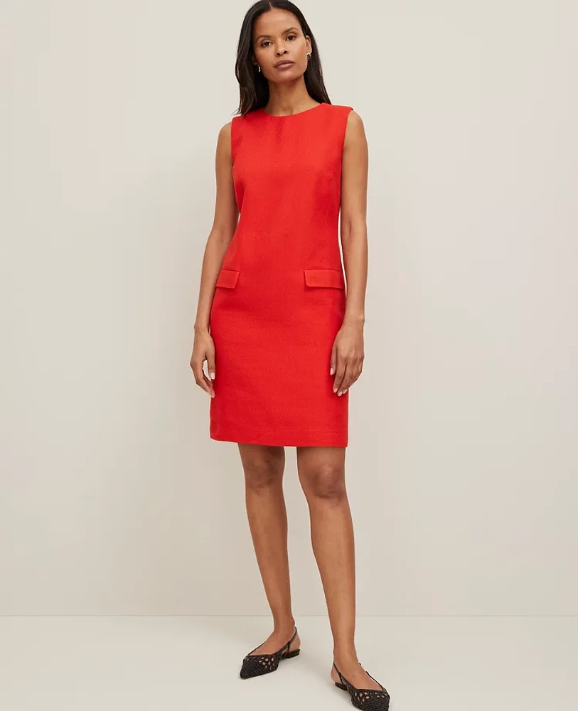 Ann Taylor Petite Flap Pocket Shift Dress Size 2 Fiery Red Women's