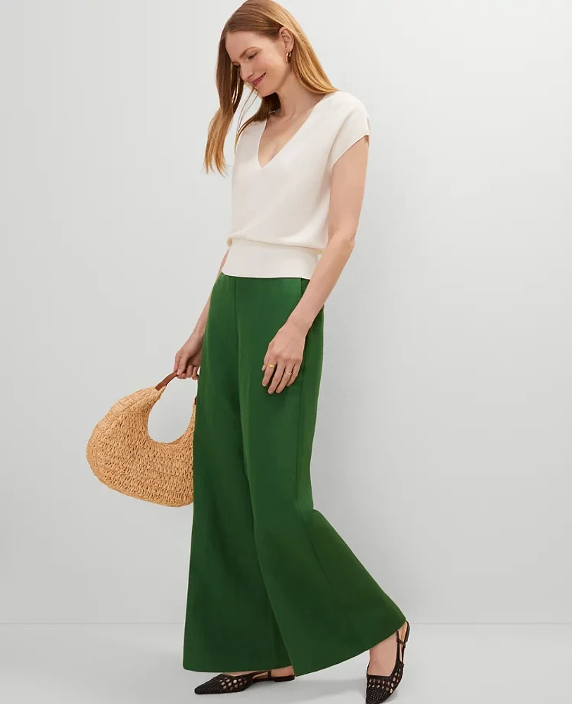 Ann Taylor The Tall Palazzo Pant in Linen Blend Size Medium Leafy Green Women's