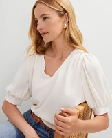 Ann Taylor V-Neck Popover Top Winter White Women's