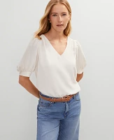 Ann Taylor V-Neck Popover Top Winter White Women's