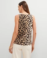 Ann Taylor Animal Print Mixed Media Shell Top _Black Women's