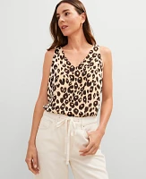 Ann Taylor Animal Print Mixed Media Shell Top _Black Women's