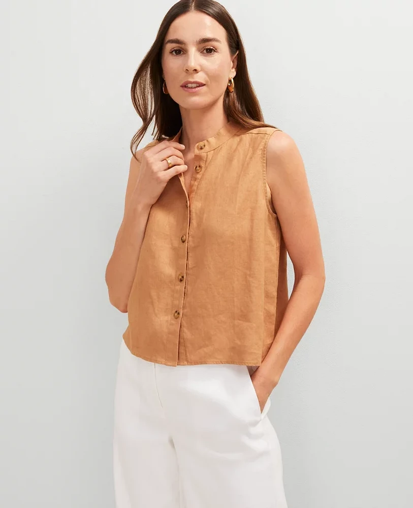 Ann Taylor Petite Linen Shirt Size Large Pecan Women's