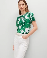 Ann Taylor Floral Crew Neck T-Shirt Leafy Green Women's