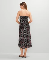 Ann Taylor Petite Floral Linen Blend Midi Dress Black Women's