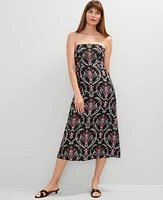 Ann Taylor Petite Floral Linen Blend Midi Dress Black Women's