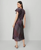 Ann Taylor Striped Satin Twist Midi Dress Deep Purple Onyx Women's