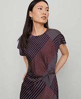 Ann Taylor Striped Satin Twist Midi Dress Deep Purple Onyx Women's