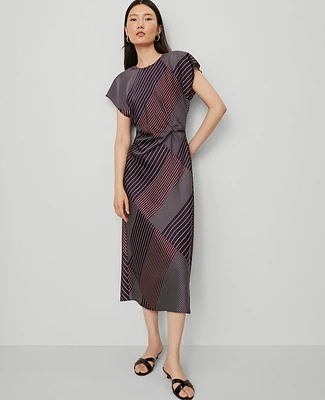 Ann Taylor Striped Satin Twist Midi Dress Deep Purple Onyx Women's