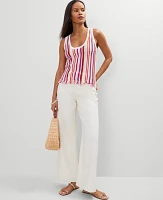 Ann Taylor Petite Fringe Striped Shell Top Red Pepper Women's