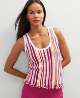 Ann Taylor Petite Fringe Striped Shell Top Red Pepper Women's