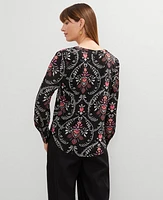 Ann Taylor Petite Floral Mixed Media Top Black Women's