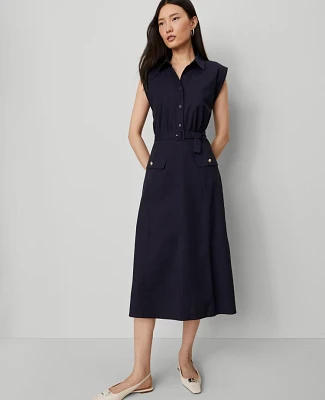 Ann Taylor Belted Flare Midi Shirtdress Women's