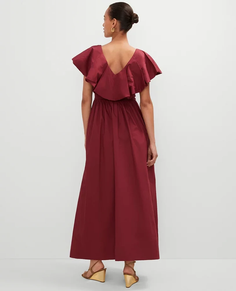 Ann Taylor Ruffle Collar Maxi Flare Dress Moroccan Red Women's